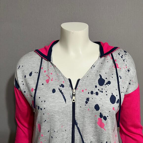Angel Gray Paint Splatter With Pink Sleeve Zip Up Cardigan Sz-Medium - Picture 4 of 9